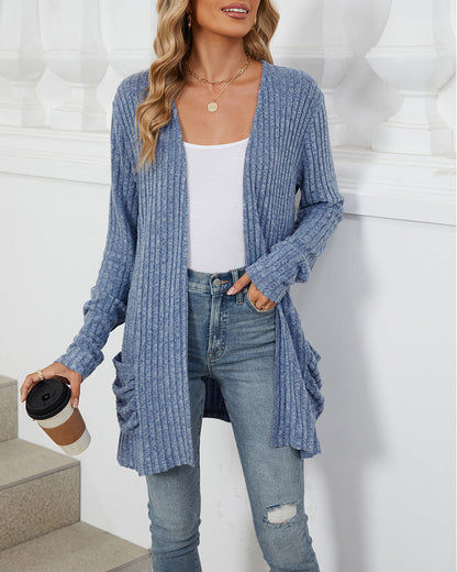 Stylish Solid Cardigan Long-Sleeved with Pocket