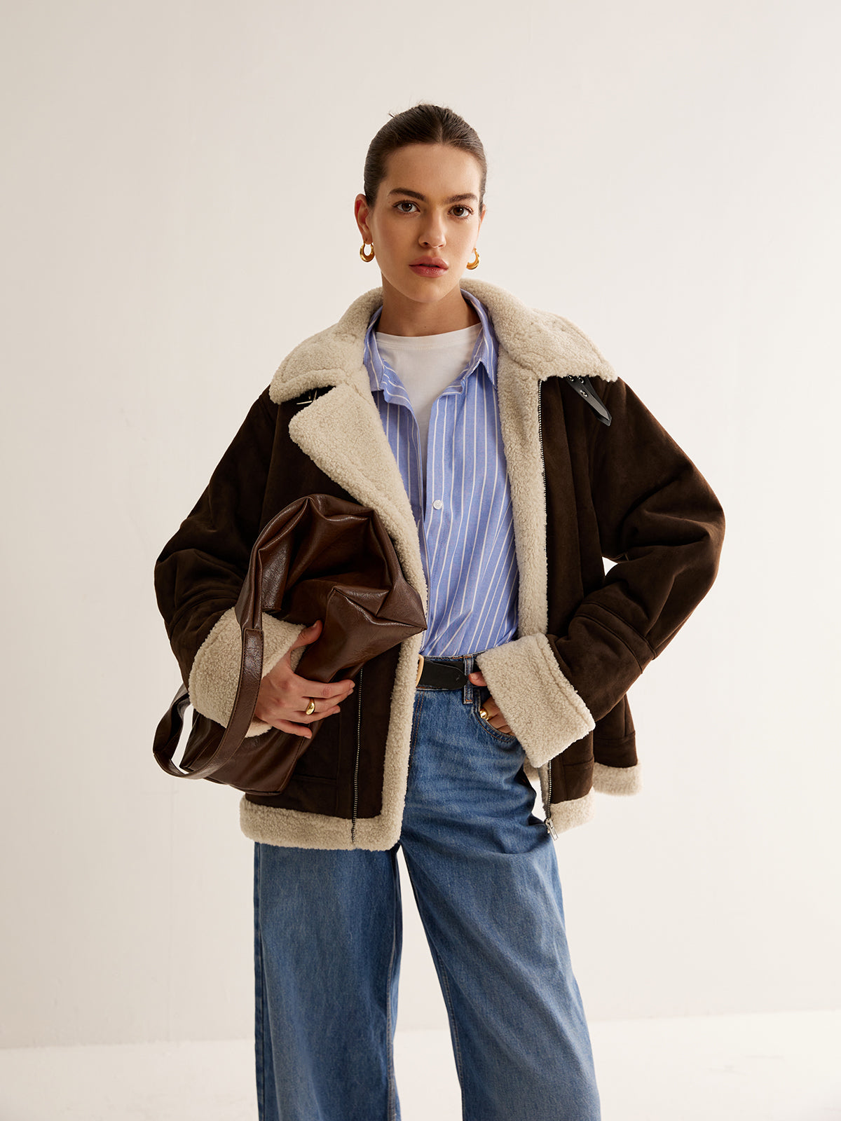 Bequeme Braune Fleecejacke Locker Sitz - IdealeKleiden