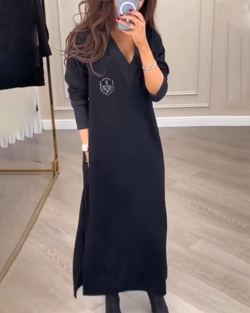 Elegant V-Neck Side Slit Dress