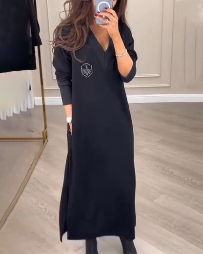 Elegant V-Neck Side Slit Dress