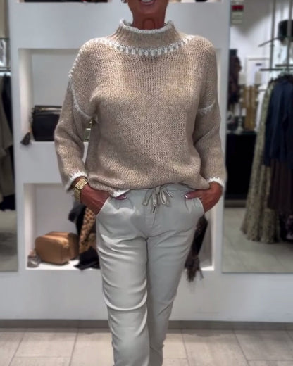 Stylische Pullover Damen Hochkragen Kontrast - IdealeKleiden