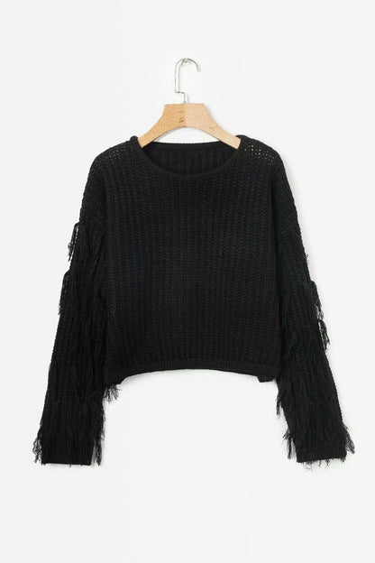 Fashionable Women's Pullover Chunky Knit Fringe Sleeves