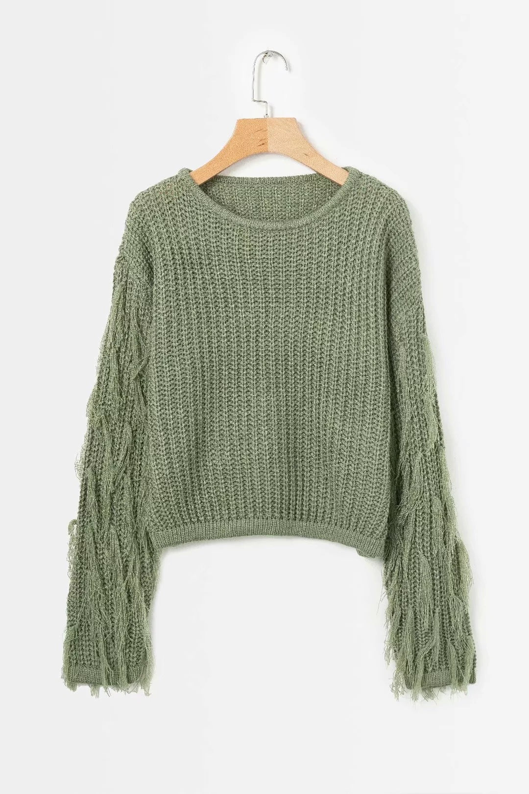 Fashionable Women's Pullover Chunky Knit Fringe Sleeves