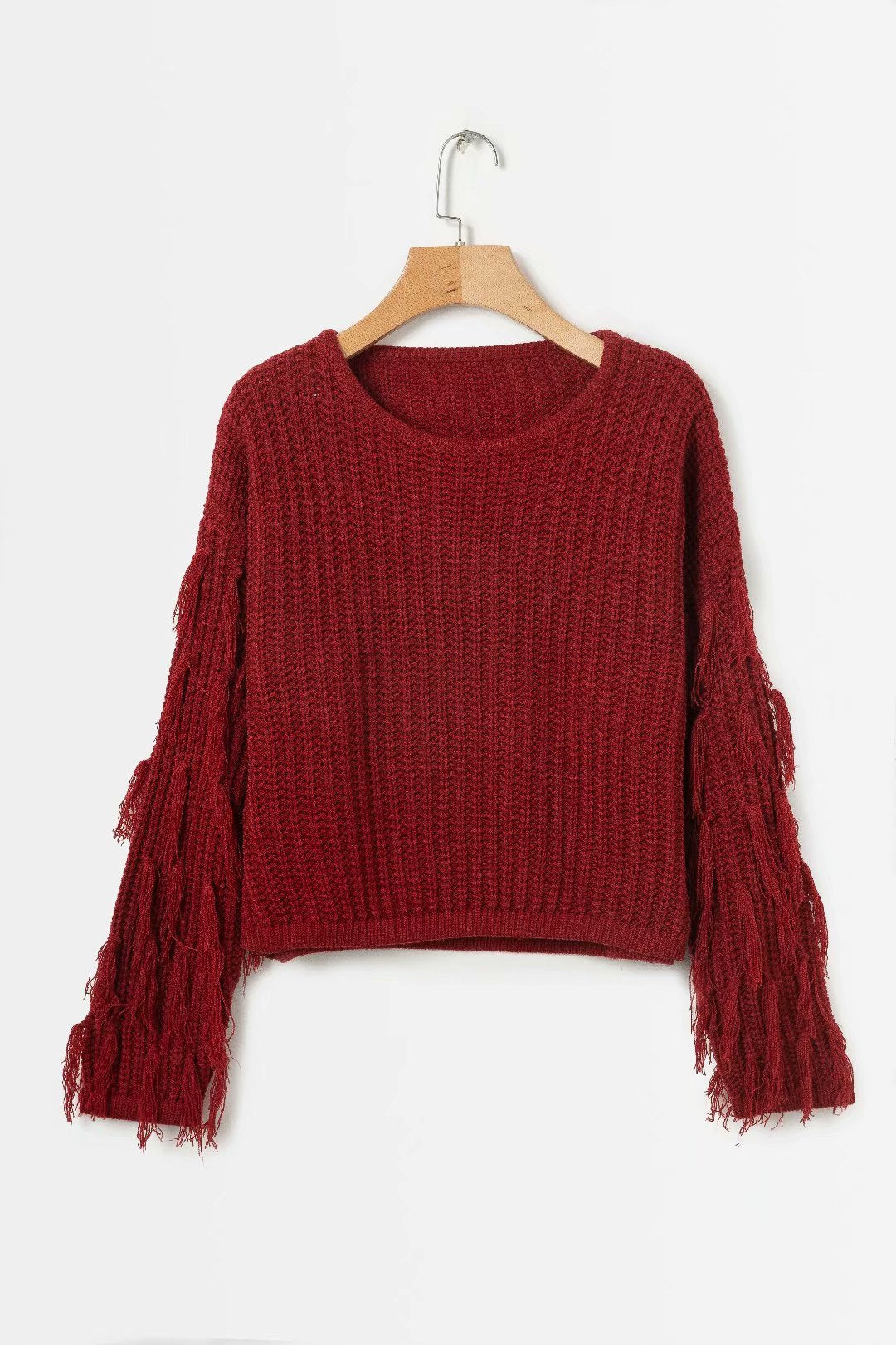 Fashionable Women's Pullover Chunky Knit Fringe Sleeves