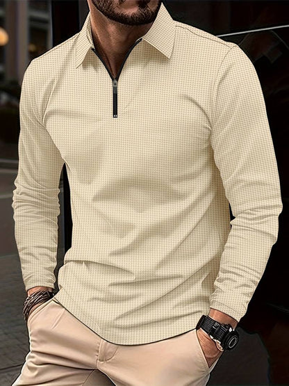 Casual long-sleeve shirt waffle pattern V-neck