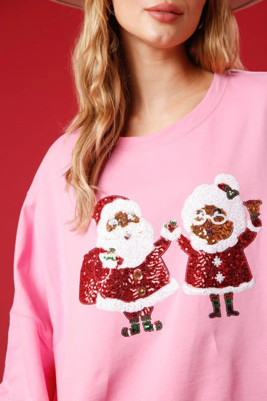 Weihnachtsmann Sweatshirt Glitzer Pailletten Lockeres Design - IdealeKleiden