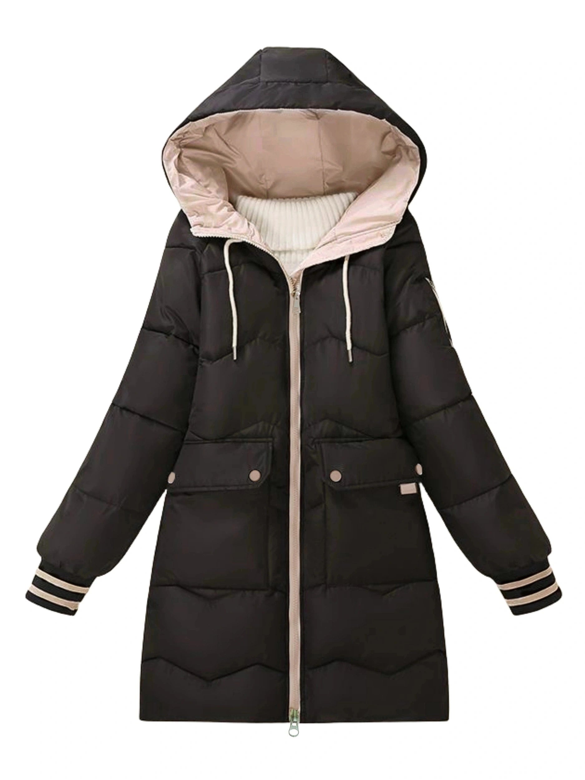 Warme Winterjacke Damen Lässig Kapuze - IdealeKleiden