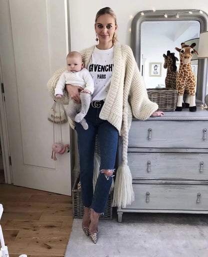 Oversized Cardigan with Long Sleeves and Waist Belt