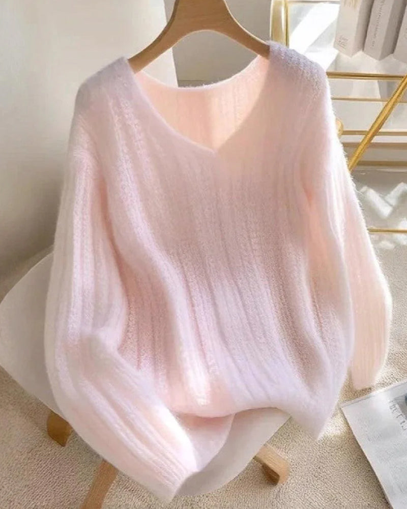 Women's Plain V-Neck Sweater
