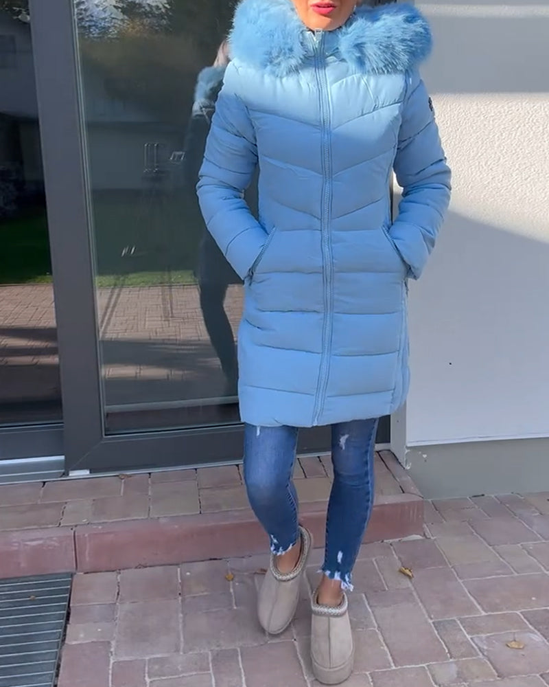 Simple Quilted Winter Jacket With Zipper And Pockets