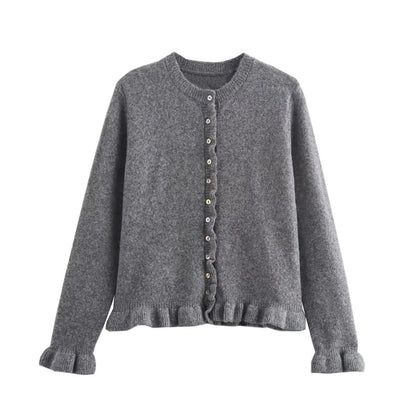 Stylish Women's Cardigan Ruffle Button Design