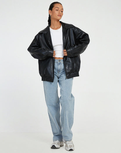 Large Faux Leather Jacket Oversized Style