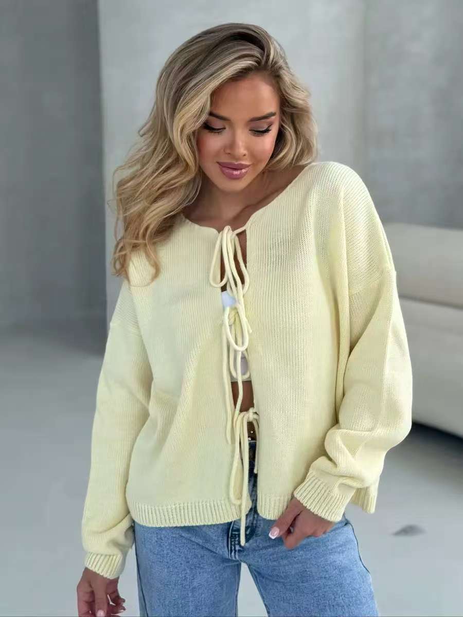 Fashionable Short Lace-Up Cardigan