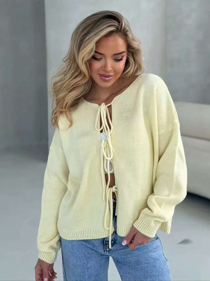 Fashionable Short Lace-Up Cardigan