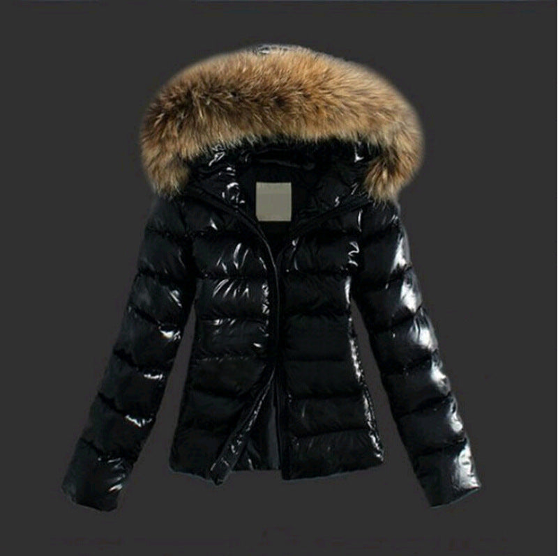 Elegant Women's Winter Jacket with Fur Collar Black