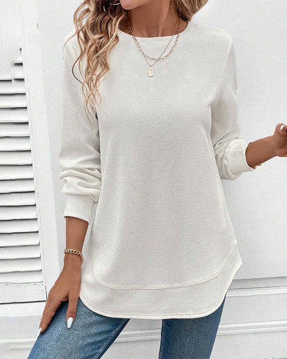 Elegant Women's Blouse Round Neck Long Sleeve Black