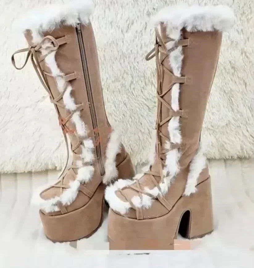 Warm fur boots with thick soles