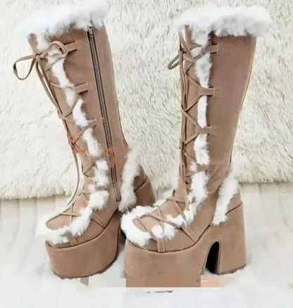 Warm fur boots with thick soles
