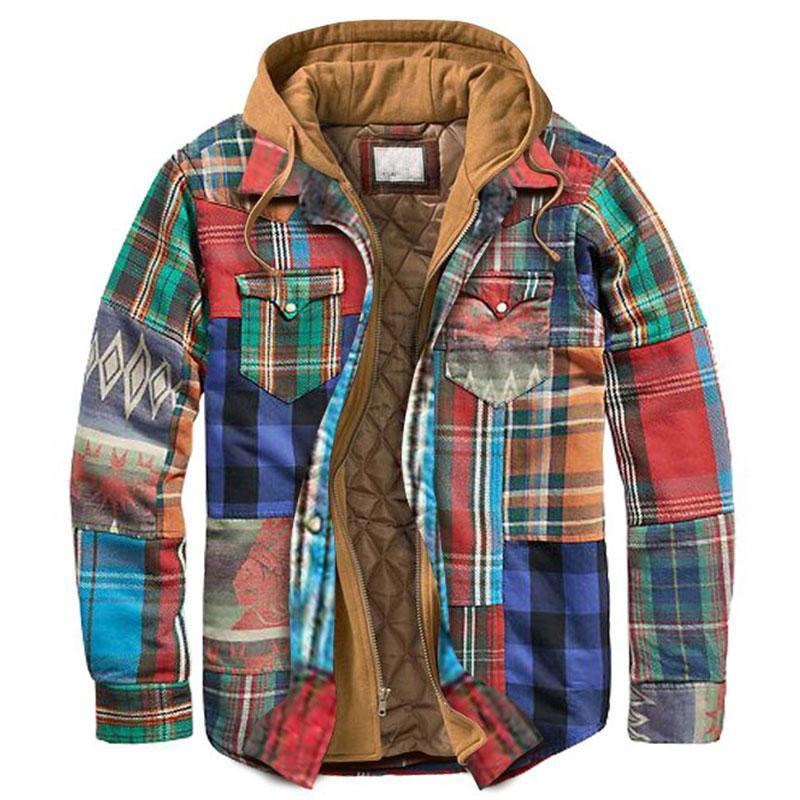 Herren Winterjacke Kariert Kapuze - IdealeKleiden