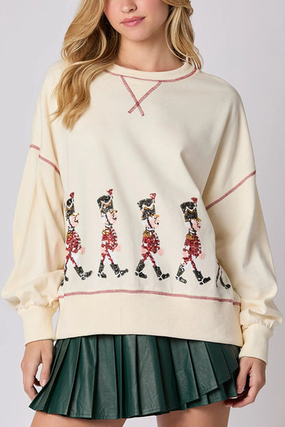 Christmas Sweatshirt Long Sleeve Sequins Red