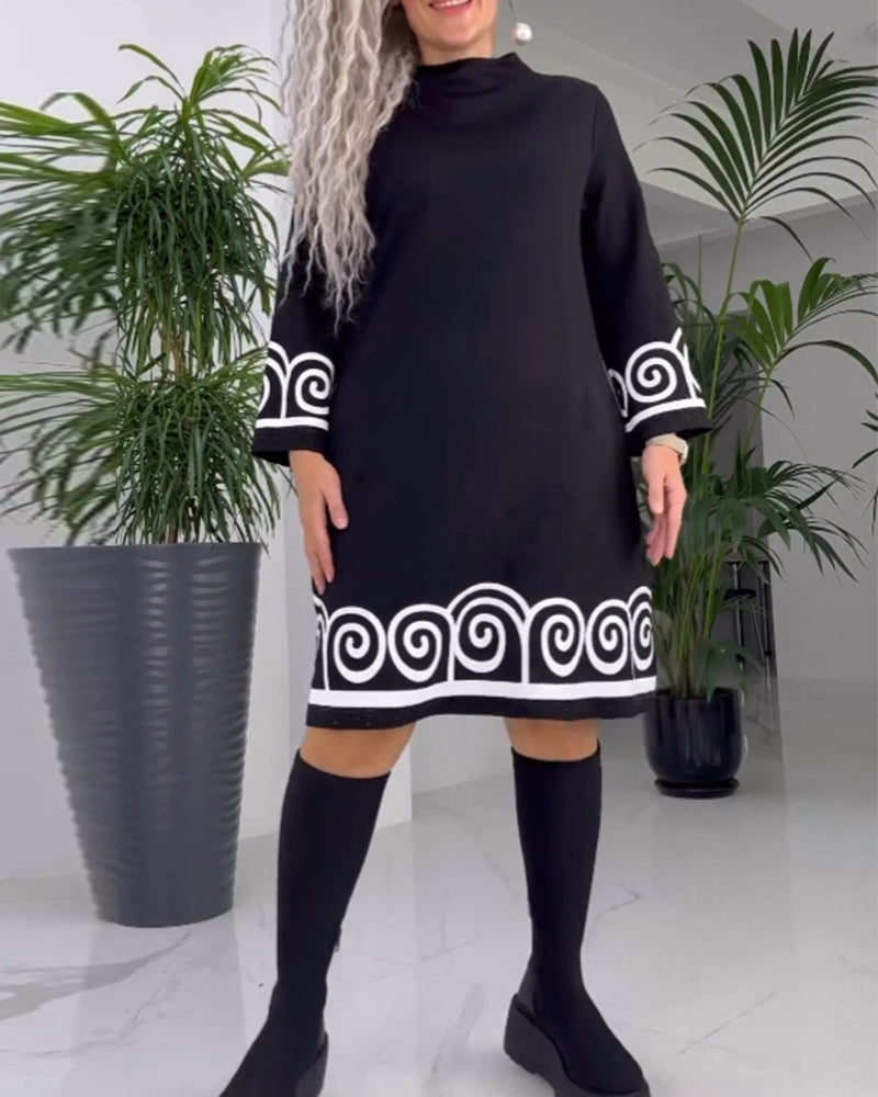 Elegant Dress Wave Pattern Long Sleeves