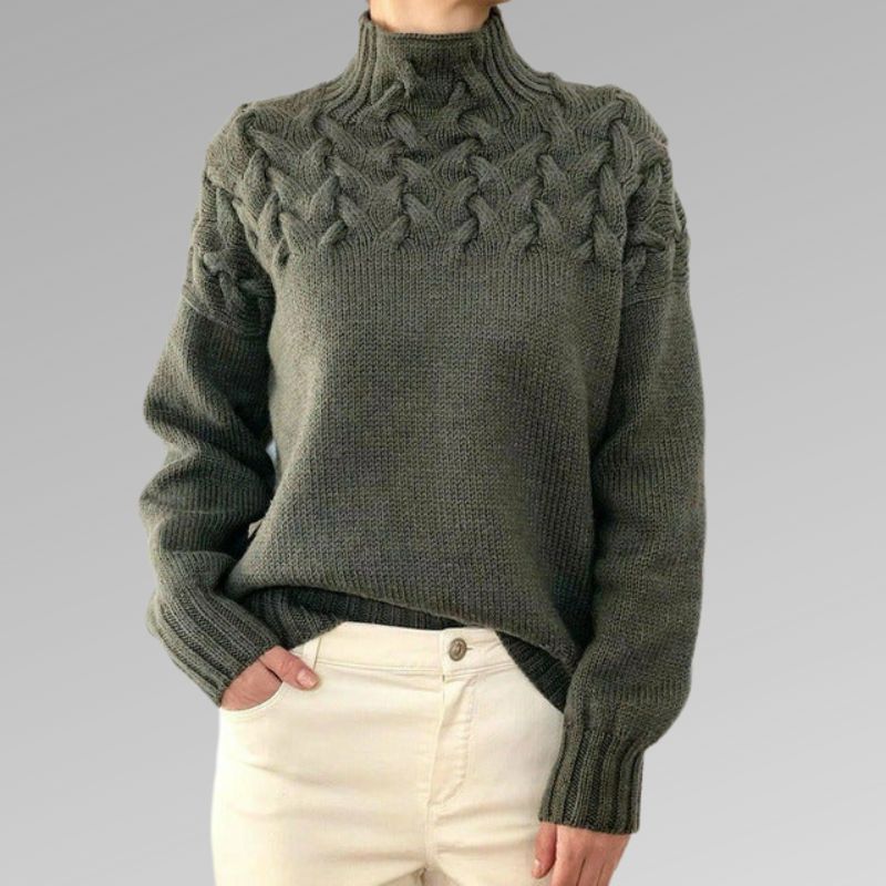 Elegant Dress | High-Neck Knitted Sweater Braided Design