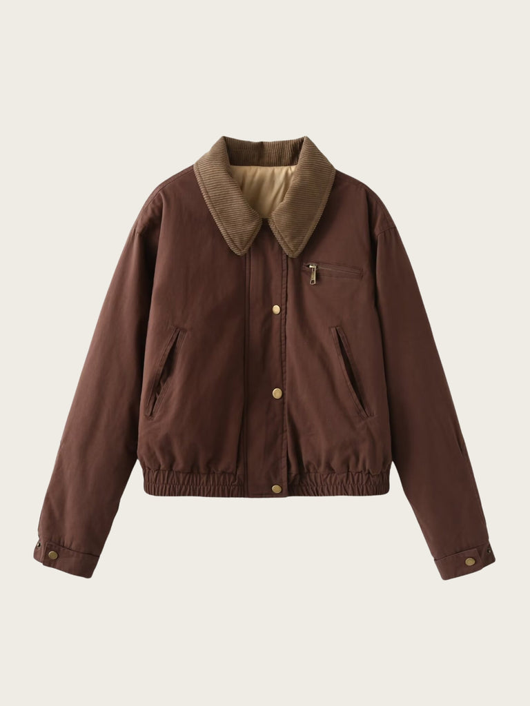 Comfortable Bomber Jacket Cord Collar Zipper
