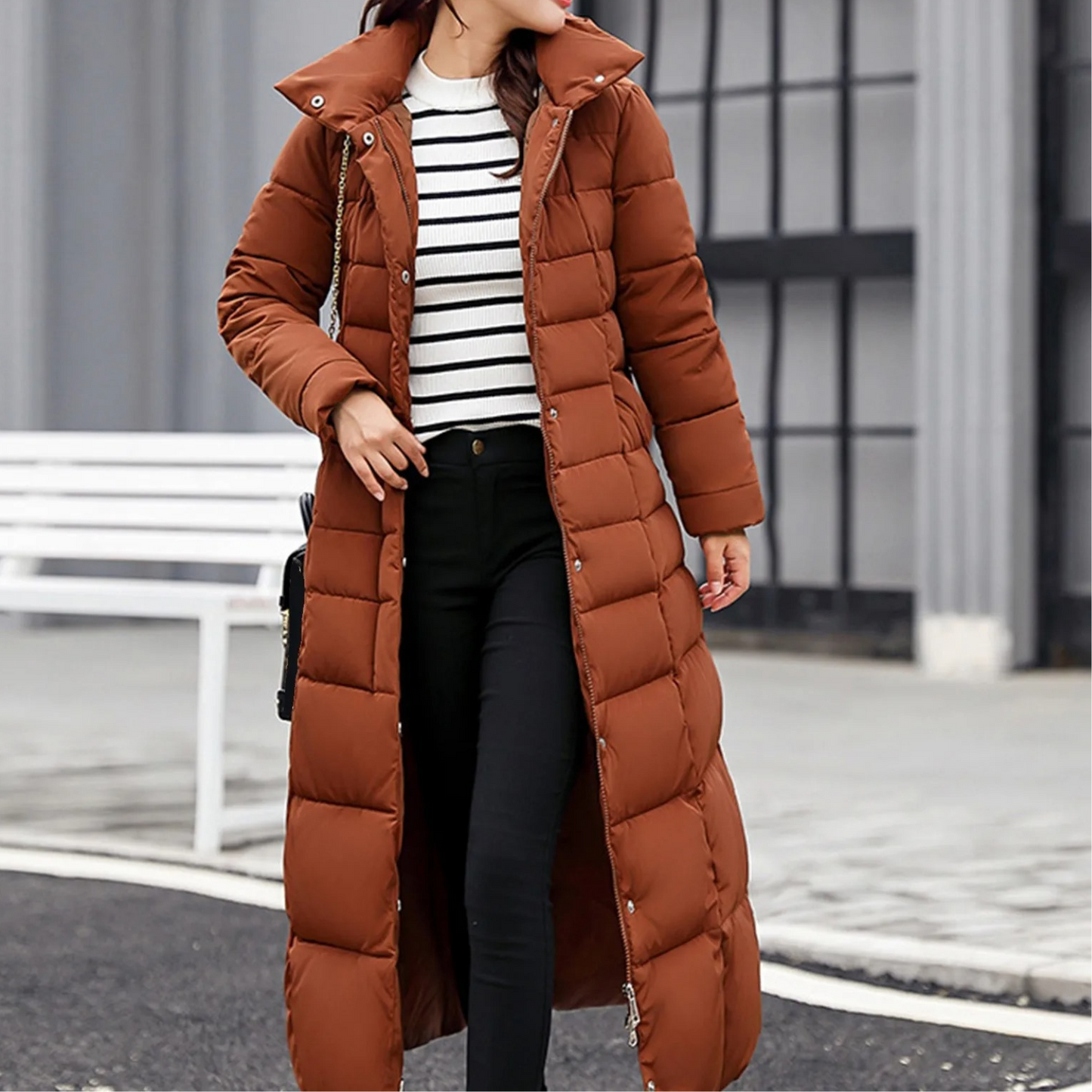 Stylish Women's Puffer Jacket Elegant Button