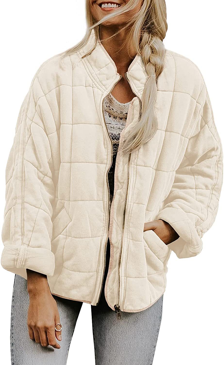 Frauen Winterjacke Plaid Mit Taschen - IdealeKleiden