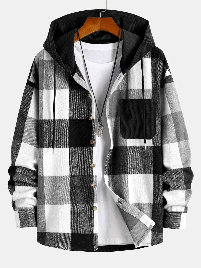 Comfortable Flannel Shirt with Hood Relaxed Fit