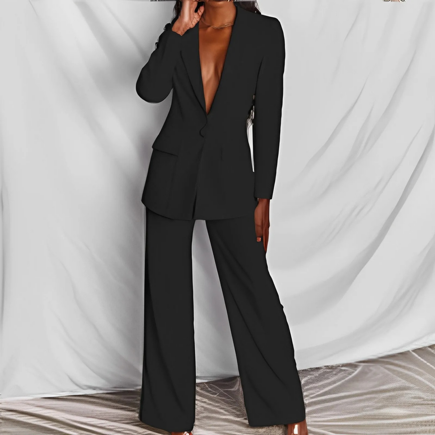 Elegant Women's Blazer Set Long Sleeve