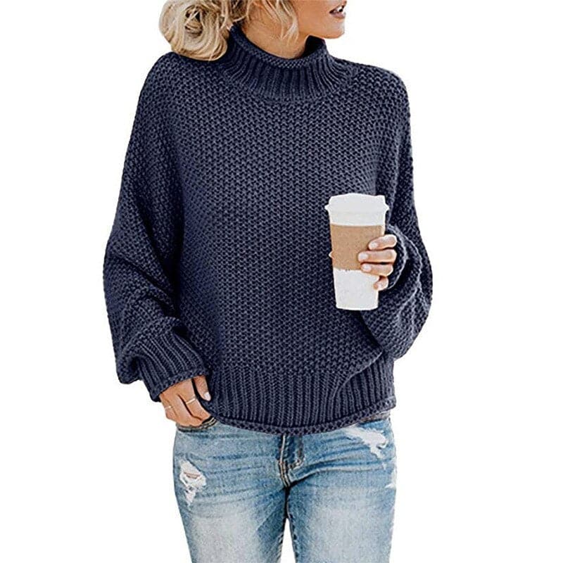 Knitted Sweater High Collar Chunky Knit Comfortable Warm