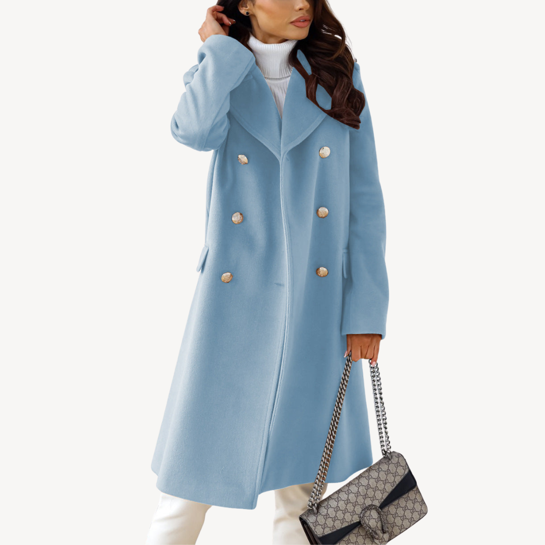 Women's Wool Double-Breasted Buckle Coat Elegant