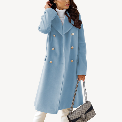 Women's Wool Double-Breasted Buckle Coat Elegant