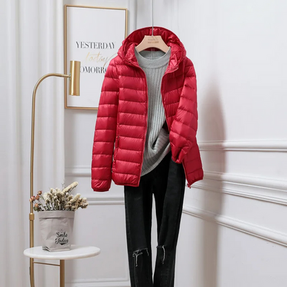 Lightweight Puffer Jacket Women's Hooded Zip-Up Sports Jacket