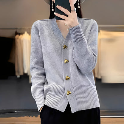 Women's Cardigan Heart Buttons Elegant