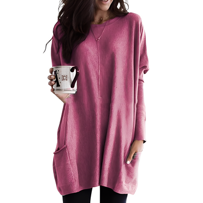 Damen Pullover Lang Bequem Mit Taschen
