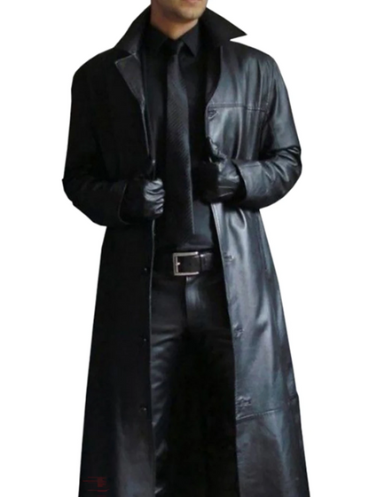 Elegant Men's Long Leather Coat