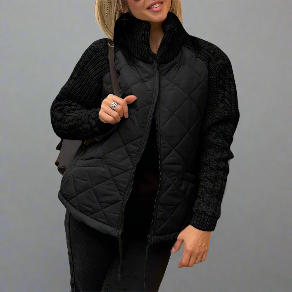 Women's Autumn Jacket with Knitted Sleeves