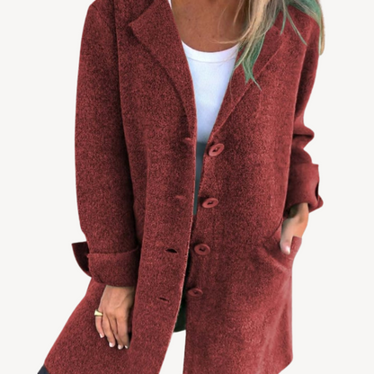Women's Long Wool Blend Jacket with Buttons
