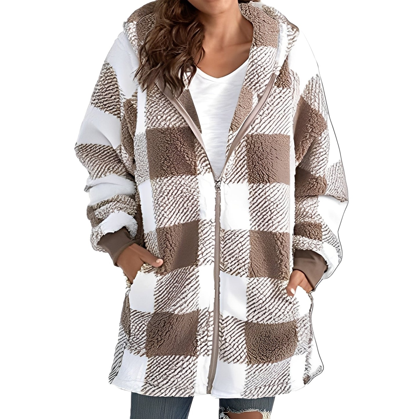 Modischer Damen Hoodie Karo Muster - IdealeKleiden