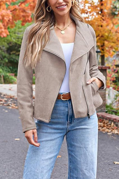 Faux Suede Motorcycle Style Leather Jacket
