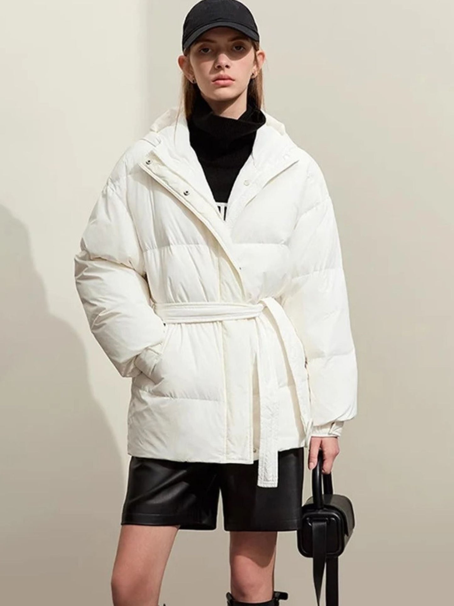 Warm Down Jacket Hooded Parka With Belt