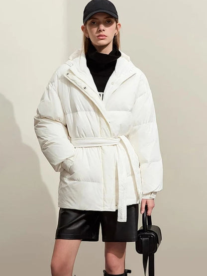 Warm Down Jacket Hooded Parka With Belt