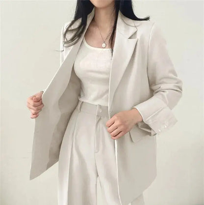 Women's Business Set - Solid Blazer & Straight-Leg Trousers