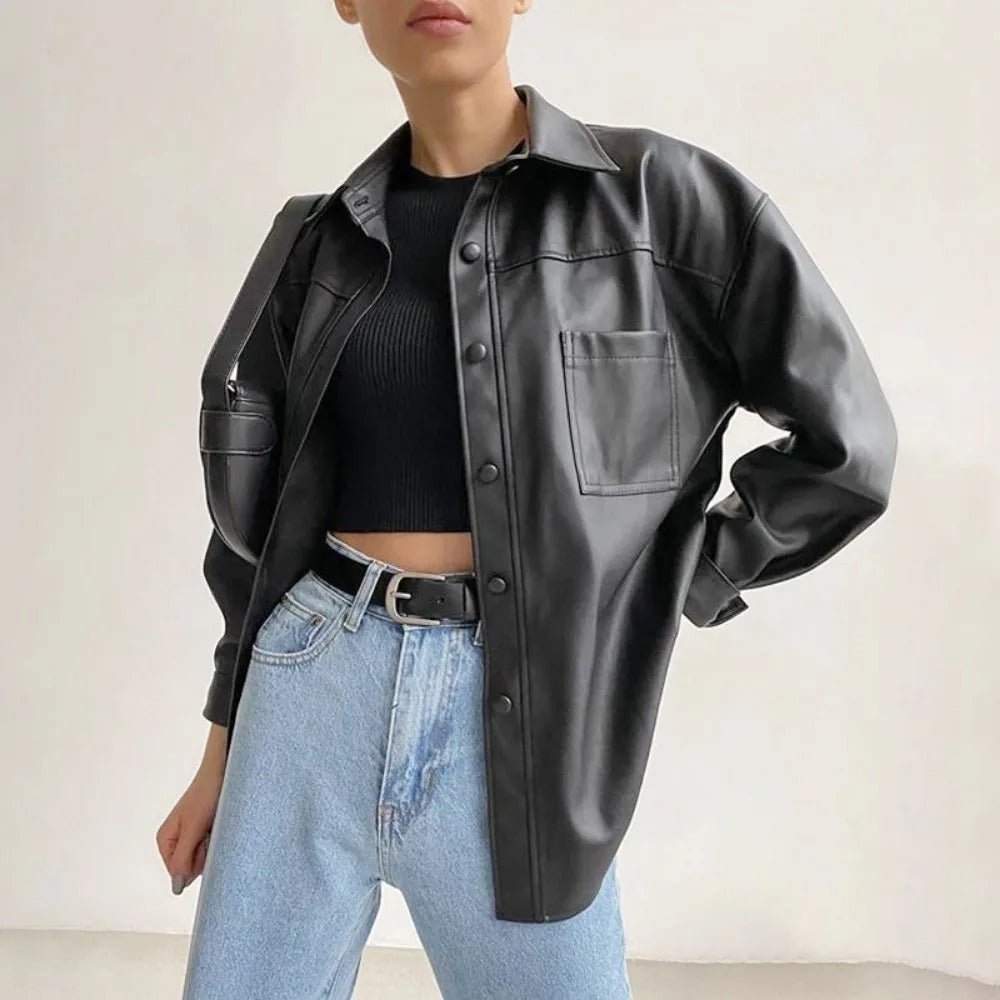 Men's Vintage Leather Jacket Classic Button Closure