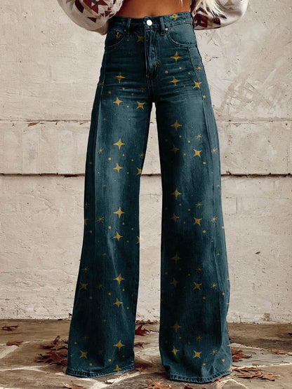 Stylish Women's Trousers Star Pattern Elegant