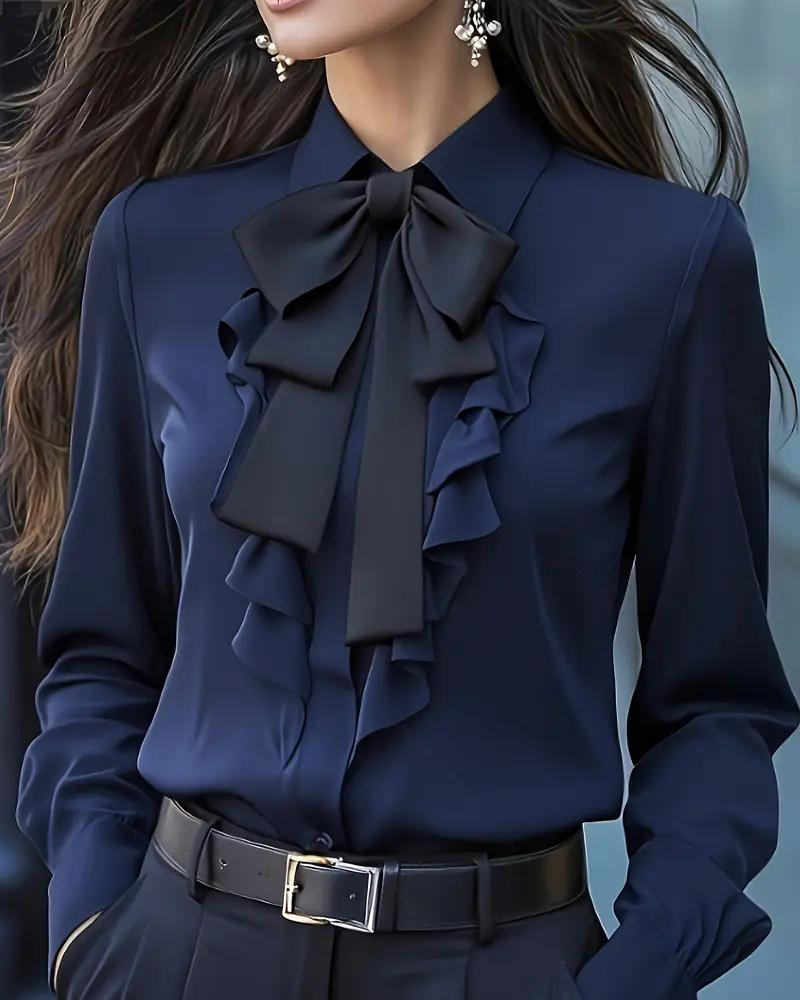 Elegant Women's Dress Bow Ruffles