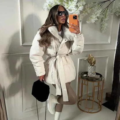 Wintermantel Damen Modern Gürtel Kuschelfutter - IdealeKleiden
