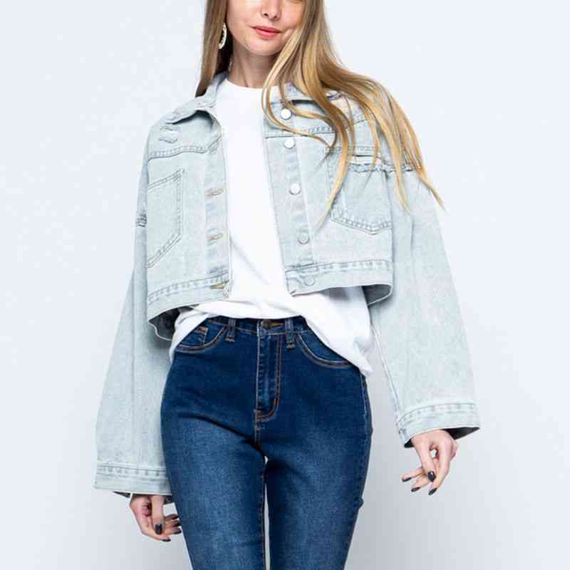Fashionable Collared Denim Jacket